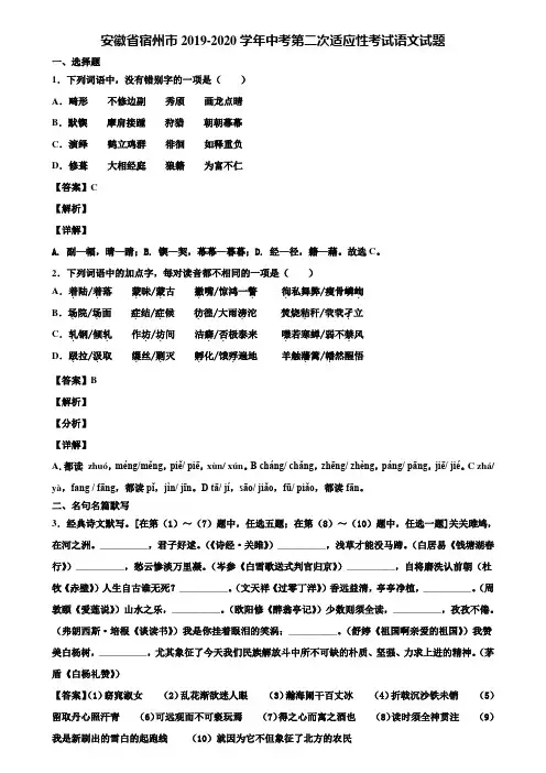 安徽省宿州市2019-2020学年中考第二次适应性考试语文试题含解析