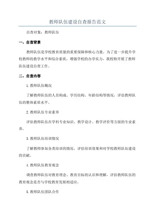 教师队伍建设自查报告范文