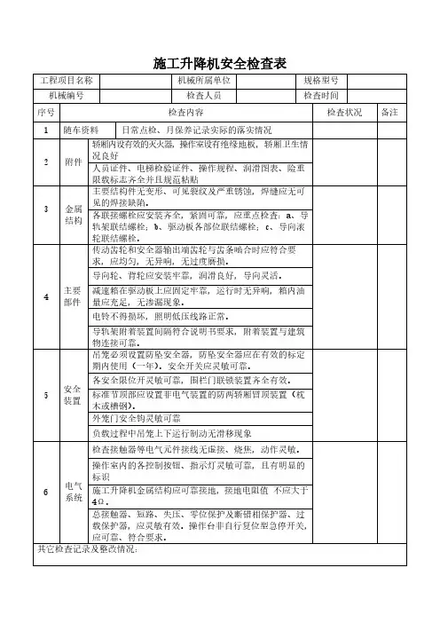 施工升降机安全检查表模板