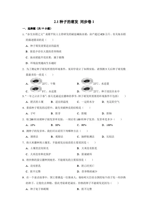 鲁科五四制版生物六年级下册种子的萌发