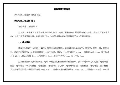 试验检测工作总结(3篇)