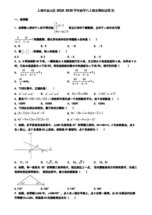 上海市金山区2019-2020学年数学八上期末模拟试卷(3)