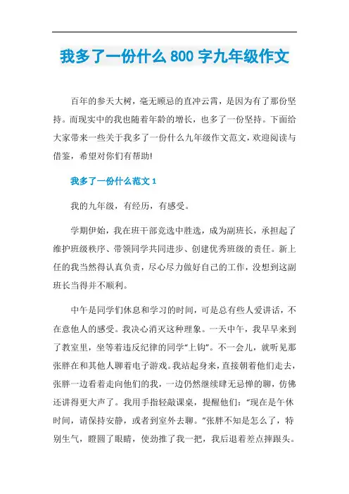 我多了一份什么800字九年级作文