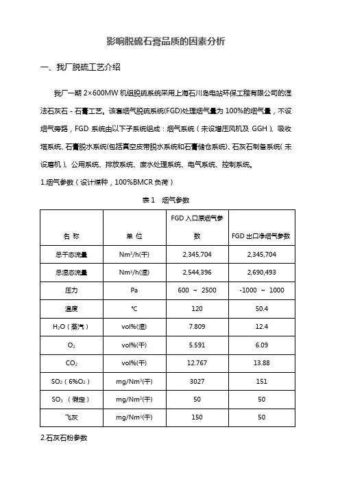 关于脱硫石膏品质影响因素的分析