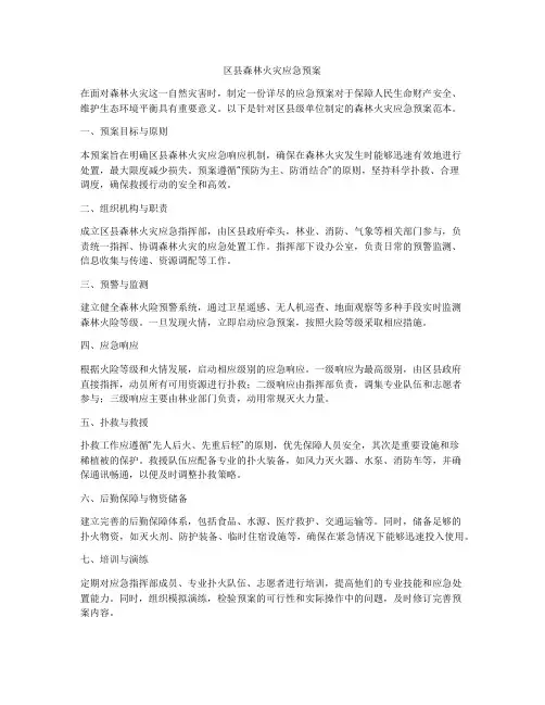 区县森林火灾应急预案