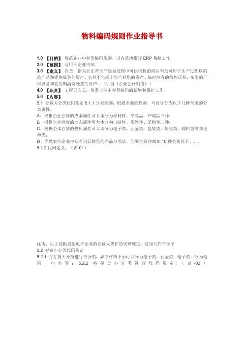 物料编码规则作业指导书