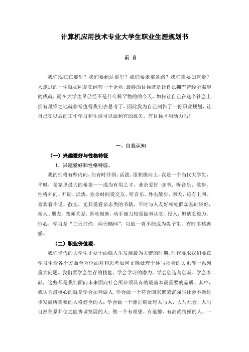 计算机应用技术专业大学生职业生涯规划书