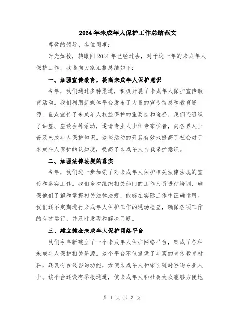 2024年未成年人保护工作总结范文