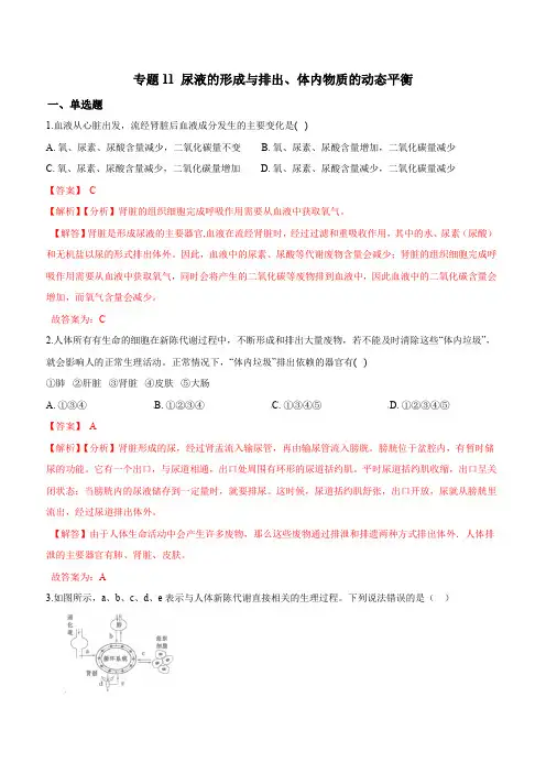 专题11尿液的形成与排出体内物质的动态平衡