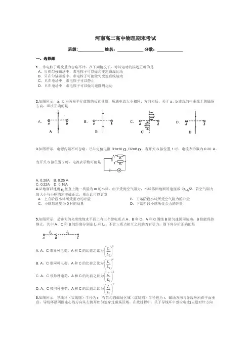 河南高二高中物理期末考试带答案解析

