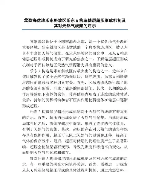 莺歌海盆地乐东斜坡区乐东A构造储层超压形成机制及其对天然气成藏的启示