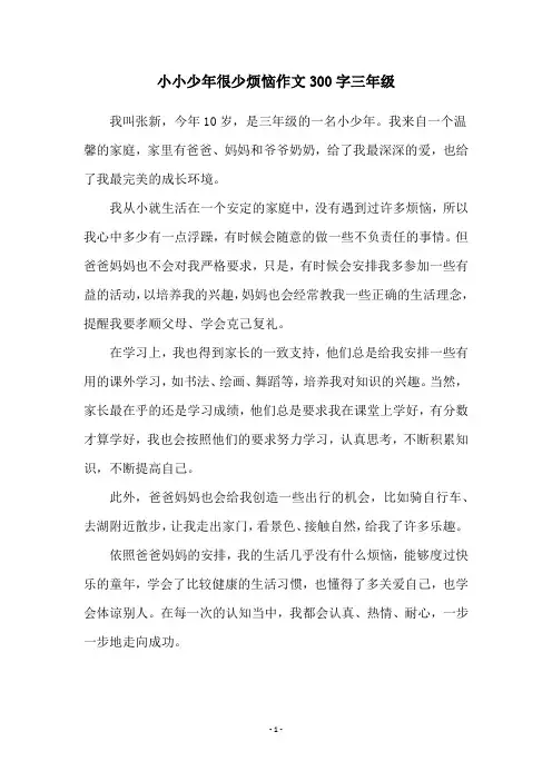 小小少年很少烦恼作文300字三年级