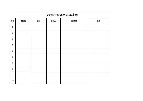 供应商名录表(模板)