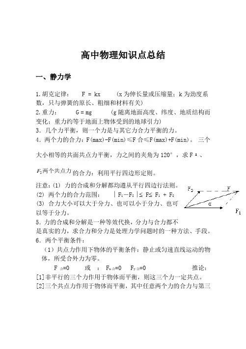 高中物理知识点总结65313