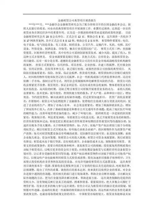 金融租赁公司典型项目调查报告