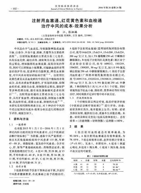 注射用血塞通、红花黄色素和血栓通治疗中风的成本-效果分析