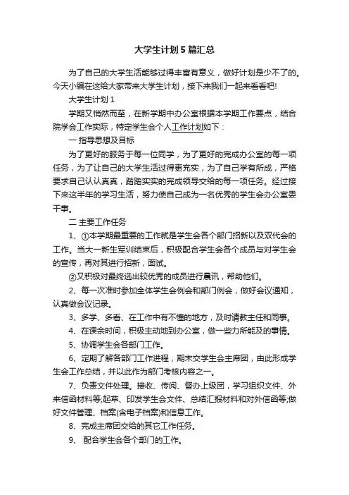 大学生计划5篇汇总