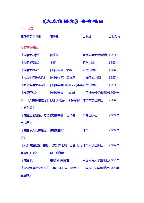 大众传播学的参考书目