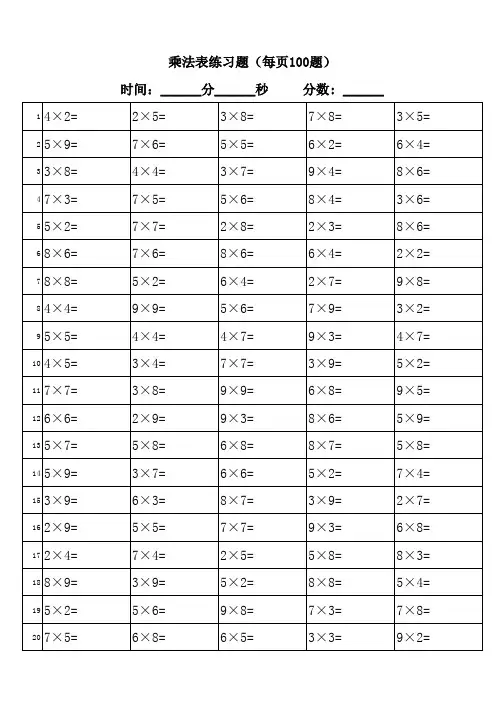 一位数乘法口算4000题