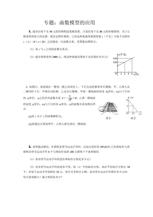 2020年九年级数学中考复习专题专题：函数模型的应用(含答案)