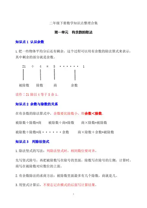 苏教版2年级数学下册知识点整理