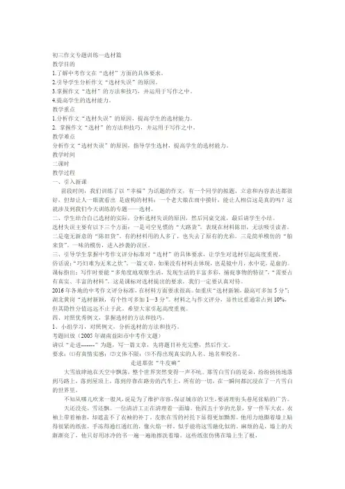 初三作文专题训练选材篇