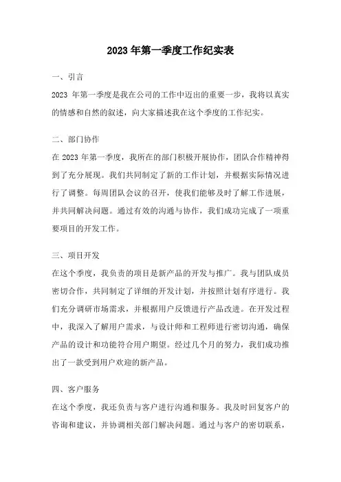 2023年第一季度工作纪实表