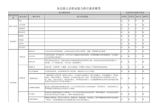 各层级职业能力及素质胜任模型