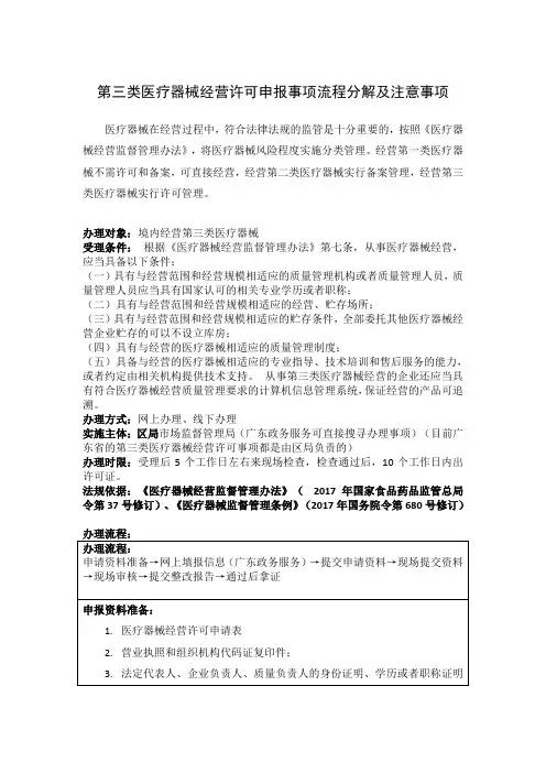 第三类医疗器械经营许可申报事项流程分解及注意事项