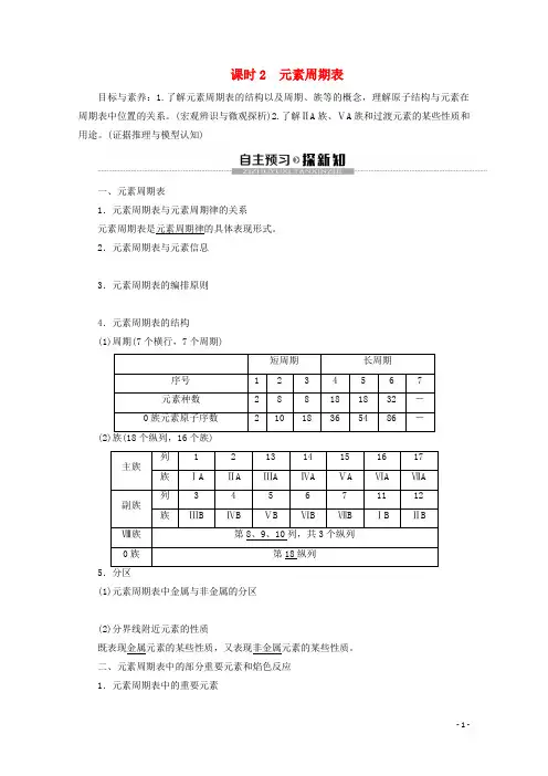 高中化学第1章第2节课时2元素周期表教案鲁科版必修2