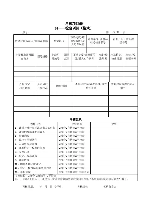 计量检定考核项目表-模板
