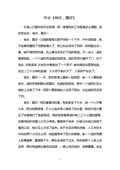 有你,真好作文600字消防员