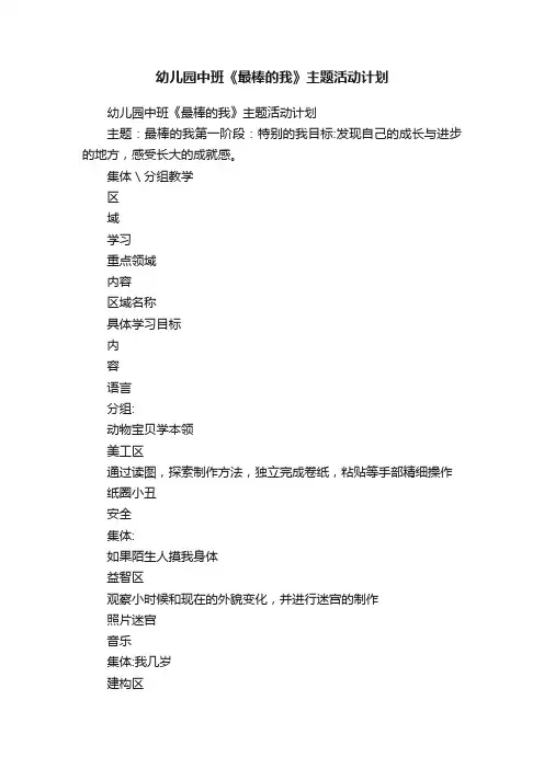 幼儿园中班《最棒的我》主题活动计划