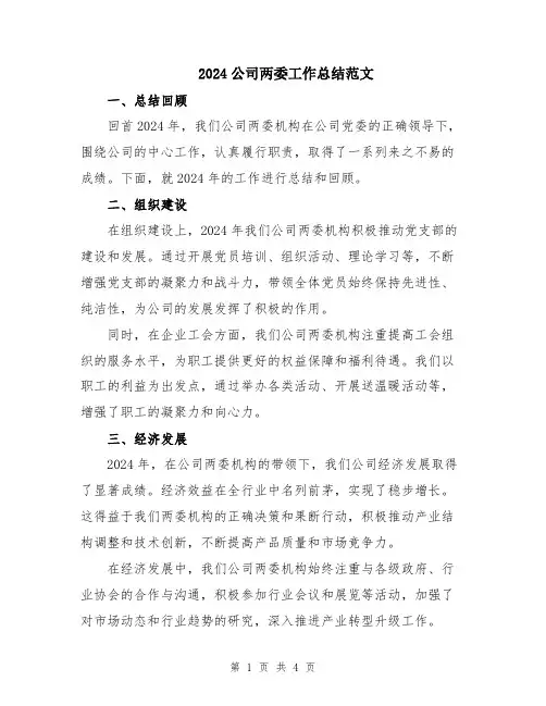 2024公司两委工作总结范文