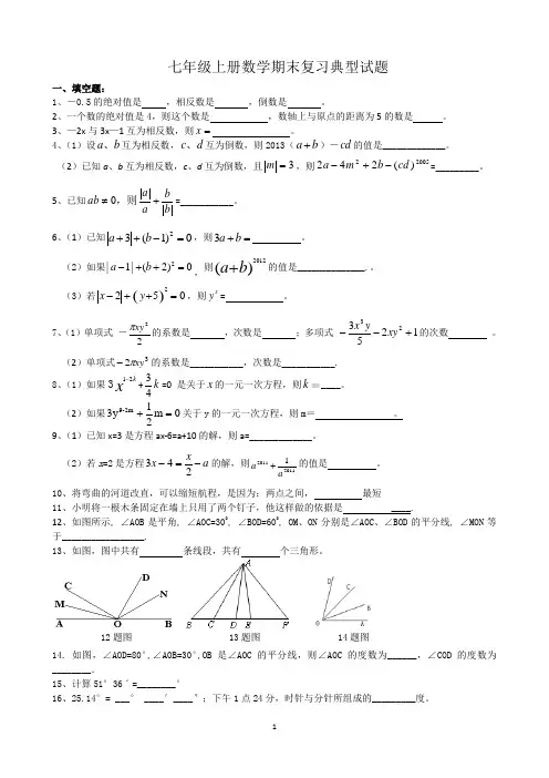 新北师大版数学七年级上册数学期末复习题(综合)