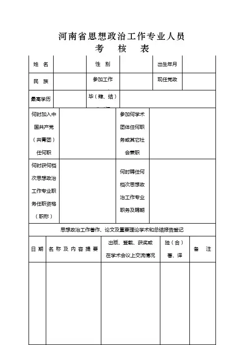 河南省思想政治工作人员考核表