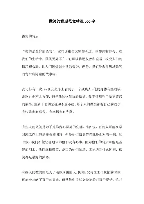 微笑的背后范文精选500字