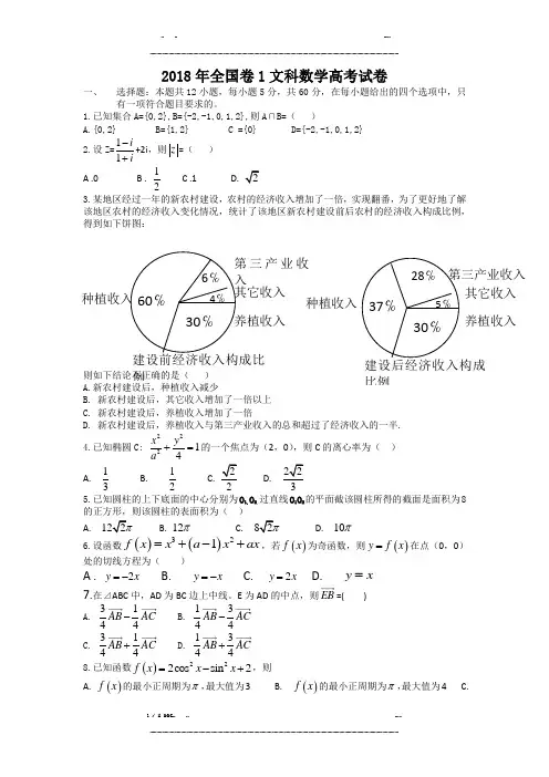 2018年全国卷1文科数学高考卷word版(含答案)(优选.)   