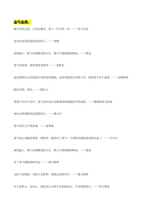 主题20“勇气”主题金句金段人物事例相关作文练习