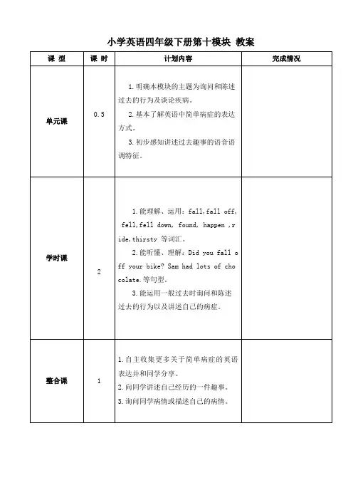 小学英语四年级下册第十模块 教案