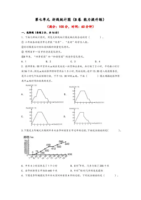 2023年五年级下册数学单元AB卷(人教版)第七单元+折线统计图(B卷+能力提升练)含答案
