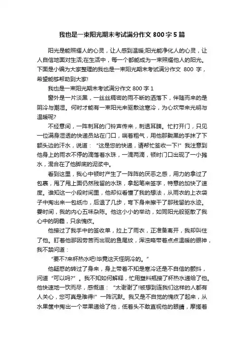 我也是一束阳光期末考试满分作文800字5篇