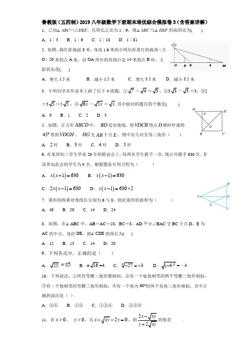鲁教版(五四制)2019八年级数学下册期末培优综合模拟卷3(含答案详解)