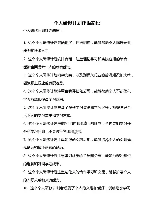 个人研修计划评语简短