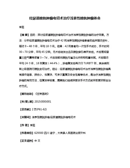 经尿道膀胱肿瘤电切术治疗浅表性膀胱肿瘤体会