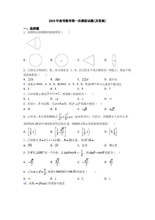 2019年高考数学第一次模拟试题(及答案)