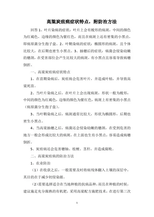高粱炭疽病症状特点,附防治方法