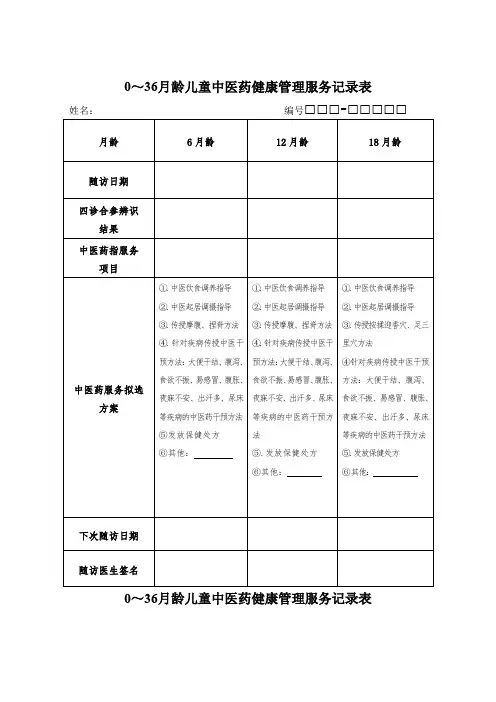 中医药健康管理服务记录表