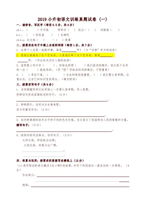 2019年人教版小升初语文试卷及答案(四套)