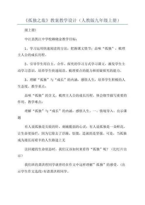 《孤独之旅》教案教学设计(人教版九年级上册)